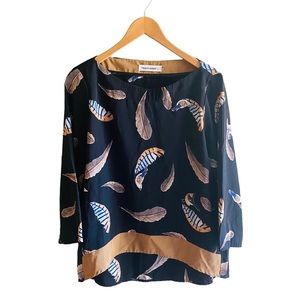 Navy Feather Print Blouse Hippocampe Paris